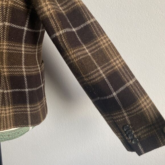 Lands’ End Wool Blazer Vtg Brown Plaid 3-Button Lined Academia Jacket Sz 8 - Picture 7 of 14